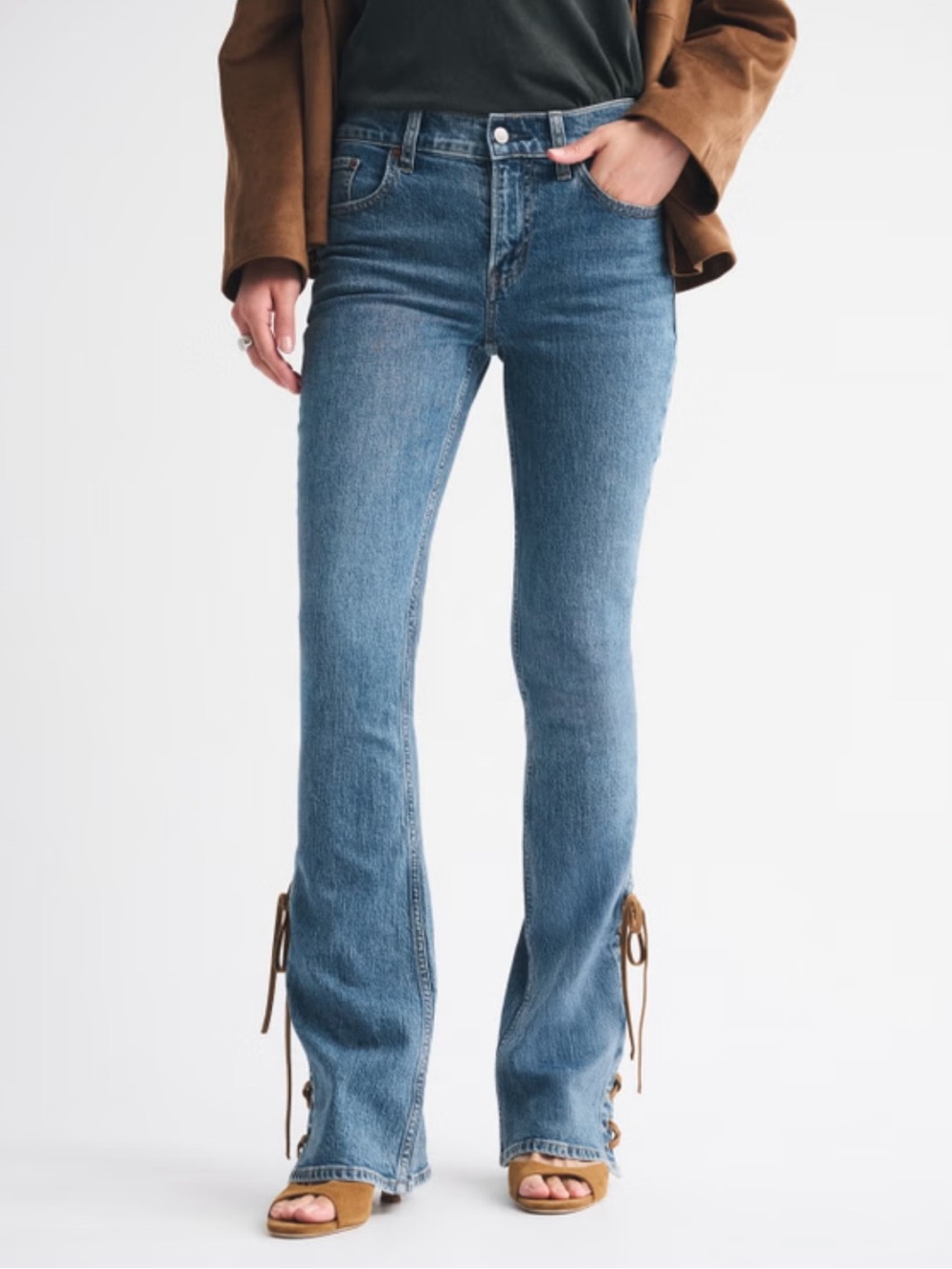 Abercrombie Mid Rise Boot Cut Vegan Suede Lace Up Jeans